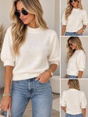 Cozy Cream Knit Puff Sleeve Sweater